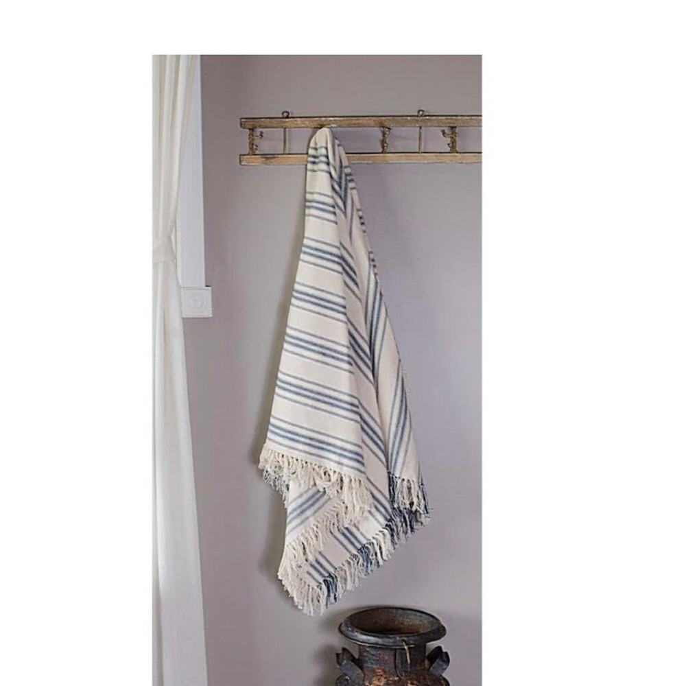 Raghu Home Collection Colonial Blue Grain Sack Stripe Throw Blanket